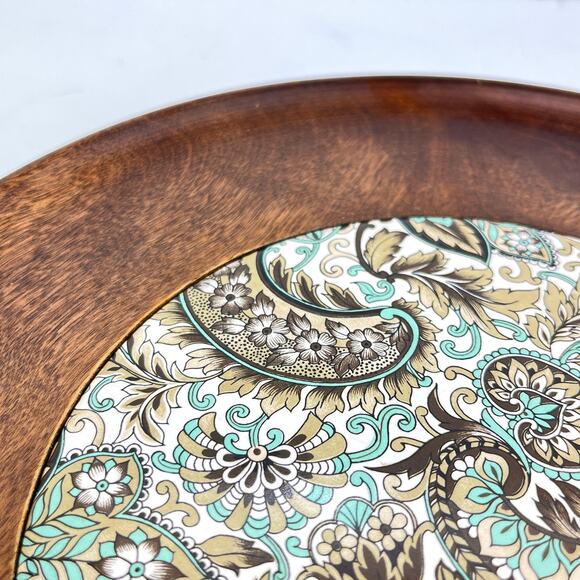 Woodbury's Woodware Hand Turned Wood With Paisley Tile Shelburne Vermont 10in - Picture 6 of 7